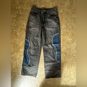 Uniqlo Black Relaxed Jeans with Blue Knee Patches